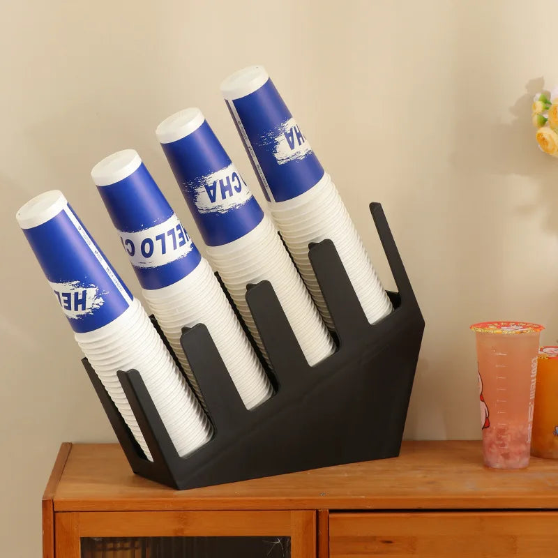 Black Slanted Four Grid Cup Holder, Disposable Paper Cup Holder, Milk Tea Shop Cup Picker, Bar Counter Cup Storage Rack